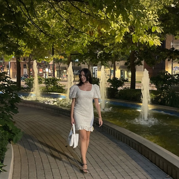 LPA Ivory Lace Dress with Puff Sleeves
